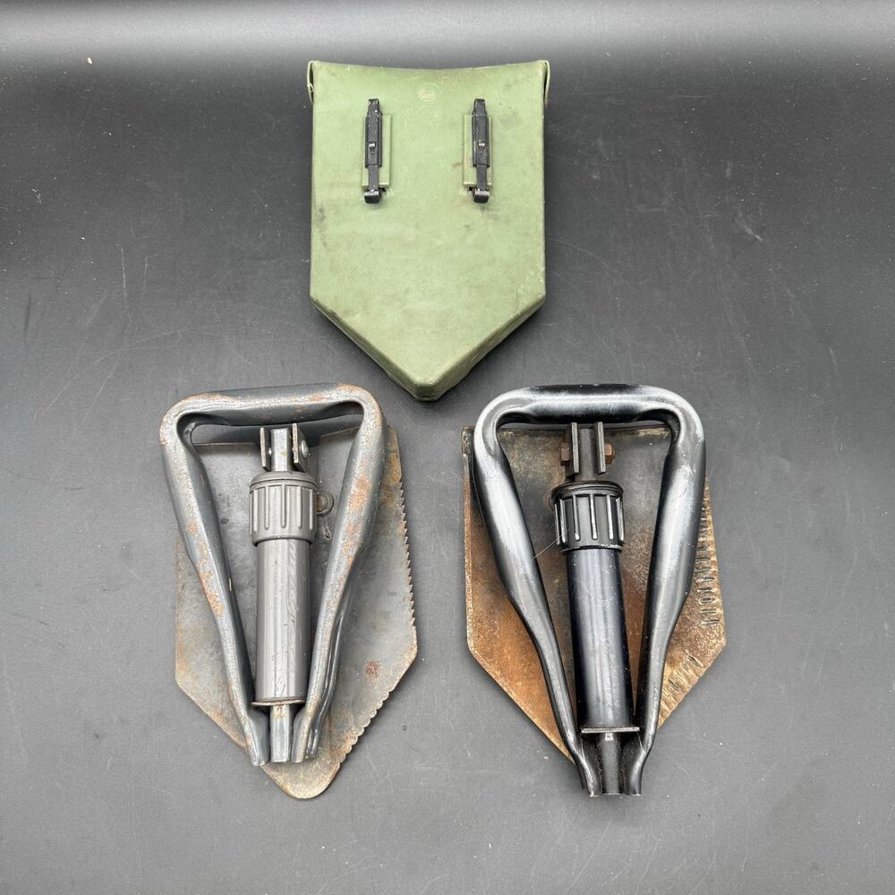 Lot Of 2 Military Trifold Entrenching Tools E-Tool Shovels With One Case Used